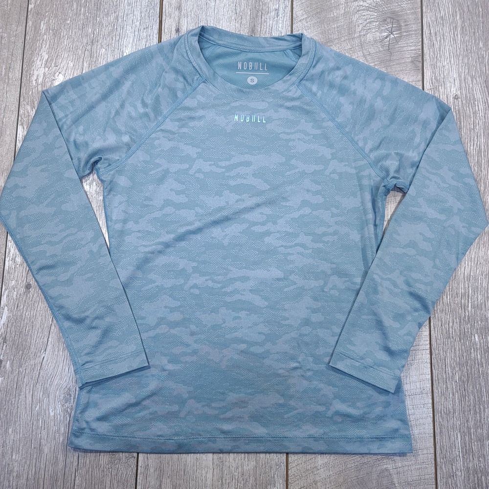 NOBULL Long Sleeve Shirt Womens Small Blue Camo Seamless Athletic Training Top